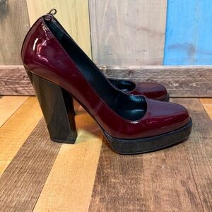 Prada Burgundy Patent Leather Platform Pumps – Size 39 - Authenticated
